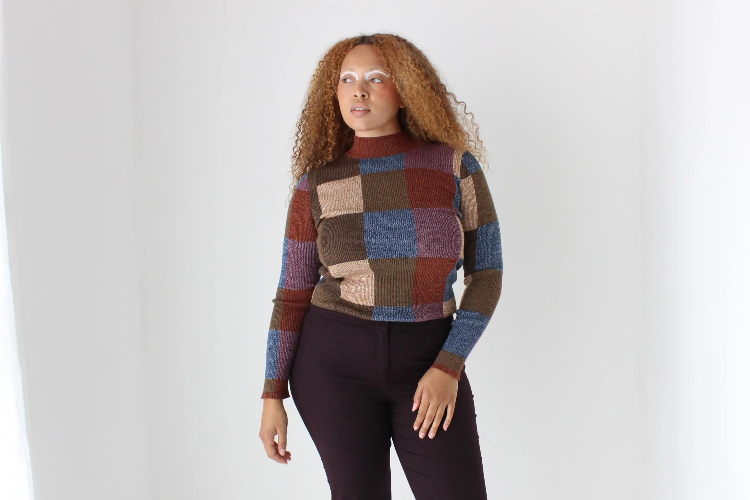 Y2K Pure Wool Checker Knit Sweater Top