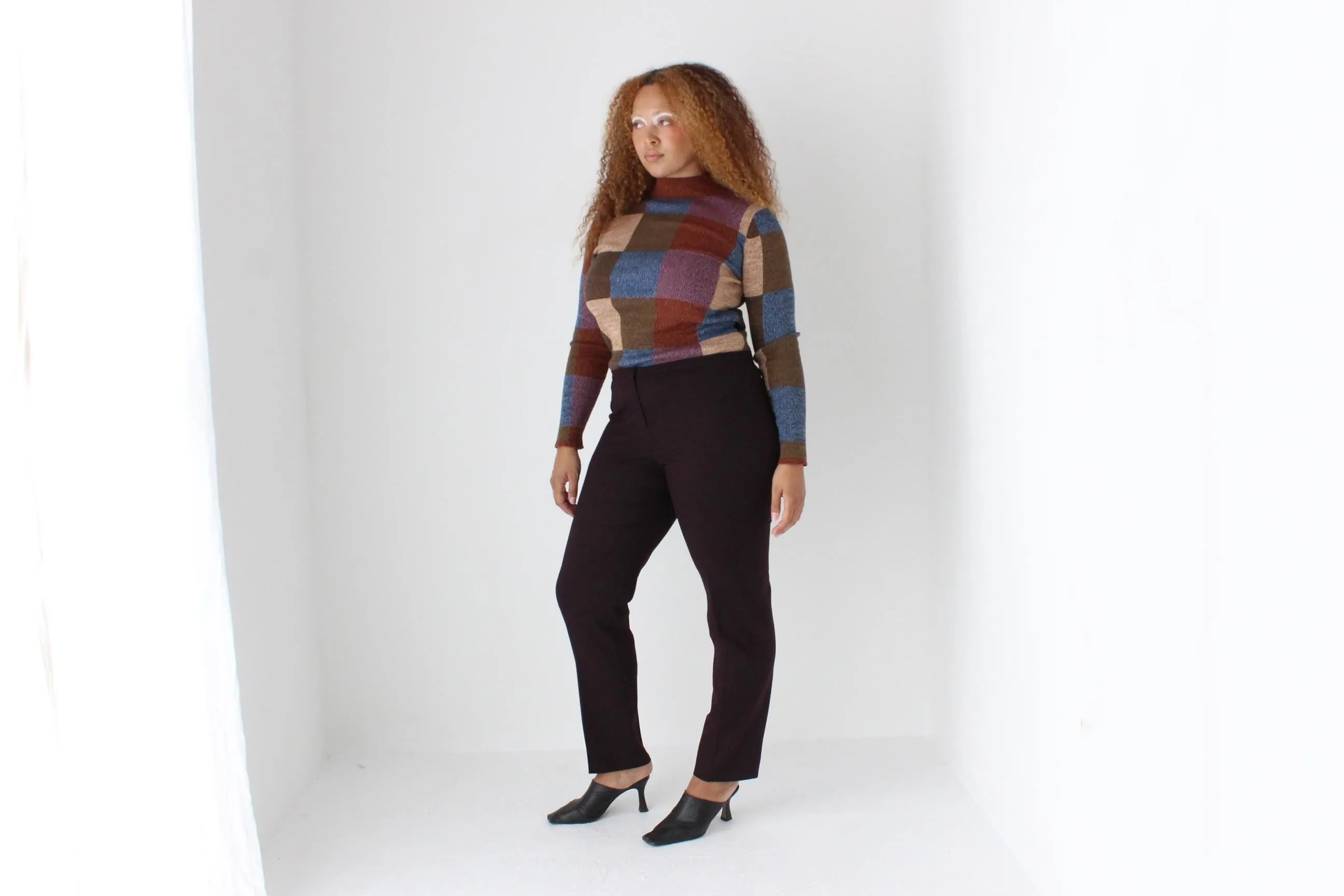 Y2K Pure Wool Checker Knit Sweater Top