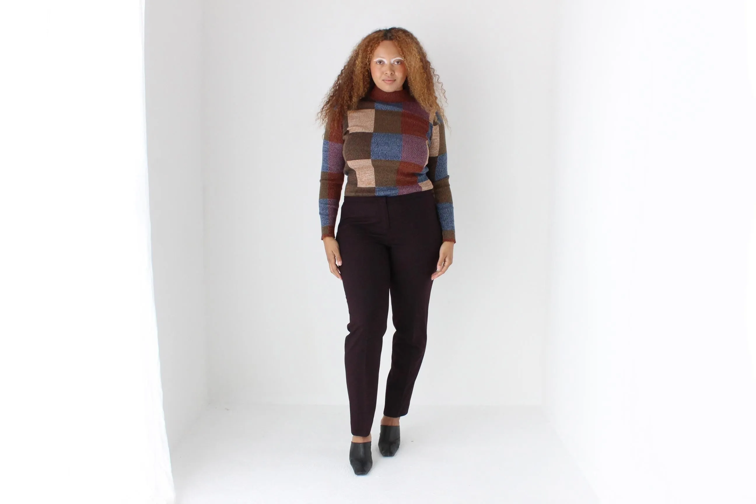 Y2K Pure Wool Checker Knit Sweater Top