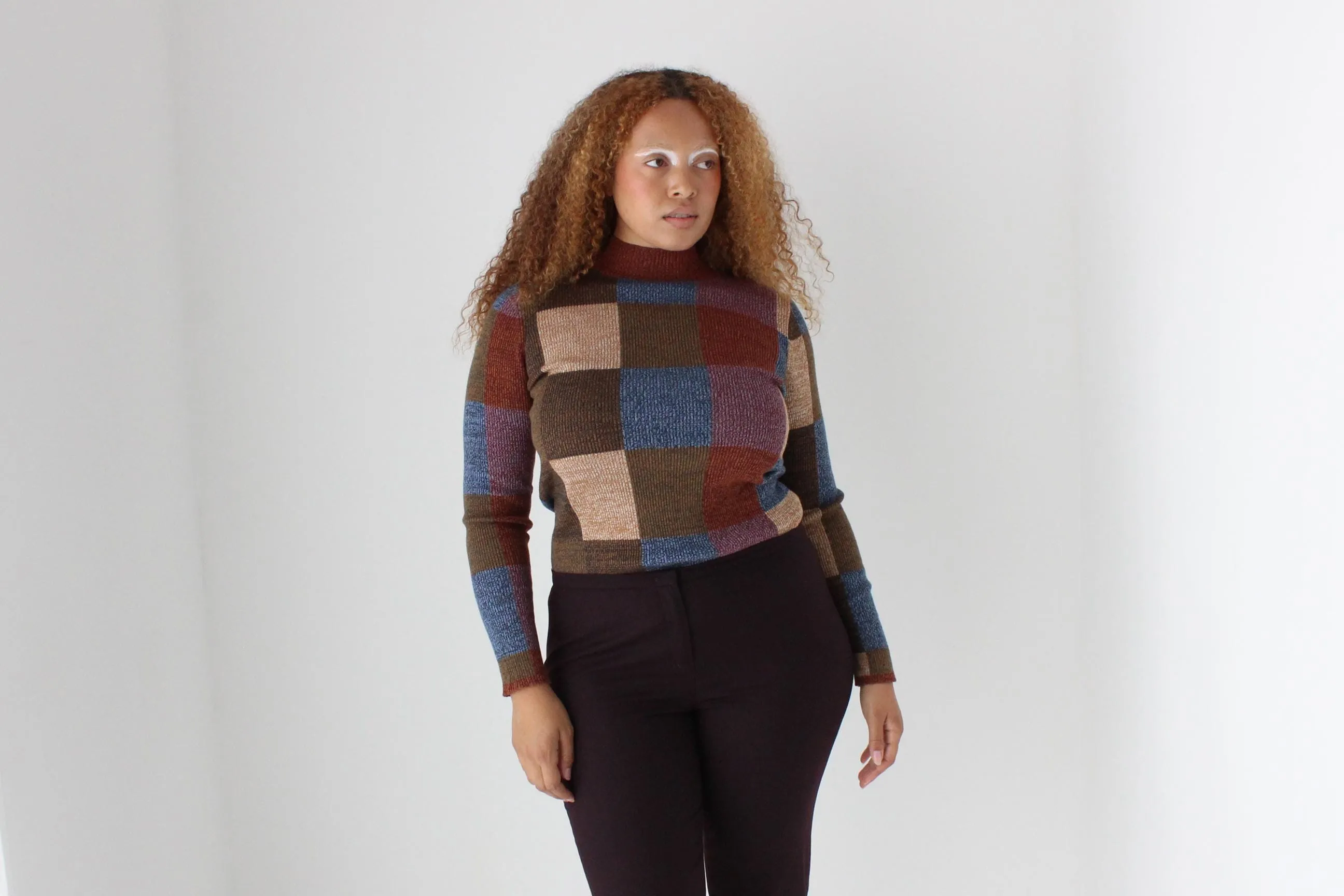 Y2K Pure Wool Checker Knit Sweater Top