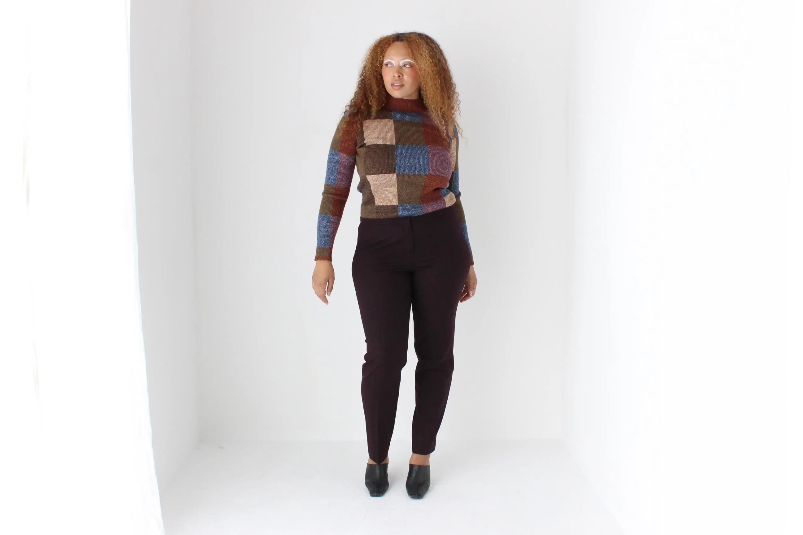 Y2K Pure Wool Checker Knit Sweater Top