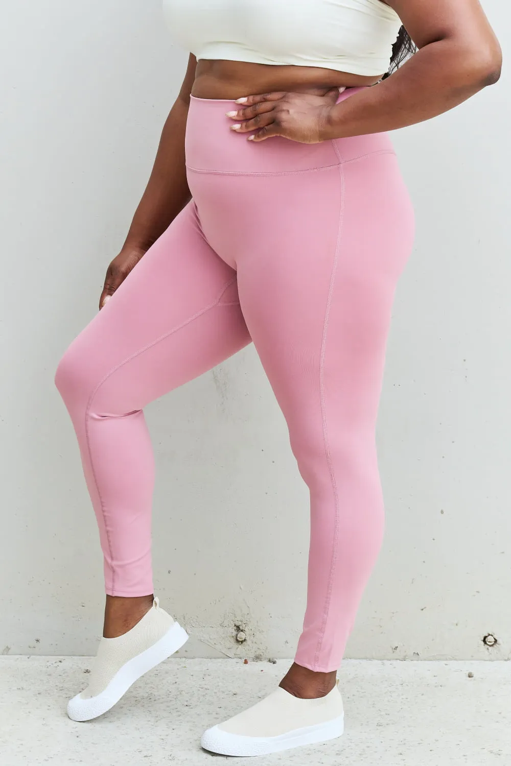 Zenana Fit For You High Waist Active Leggings in Light Rose