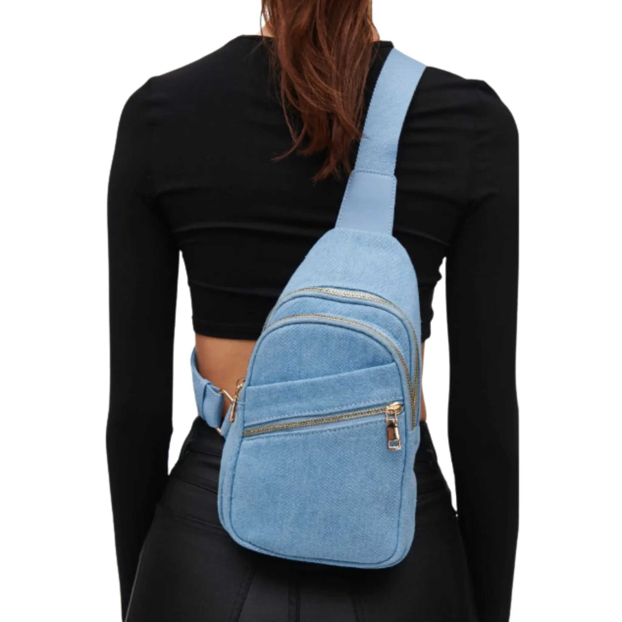 Zephyr Denim Sling Backpack